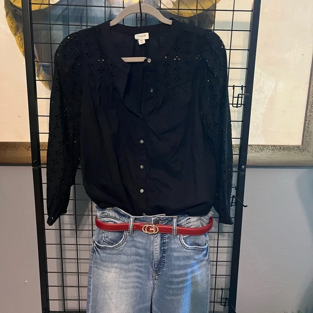 J. Crew Black Eyelet Blouse